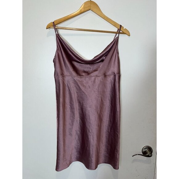 Victoria Secret Mauve Satin Slip Cowl Neck Spaghetti Straps Women's Dress Size L - Picture 3 of 7